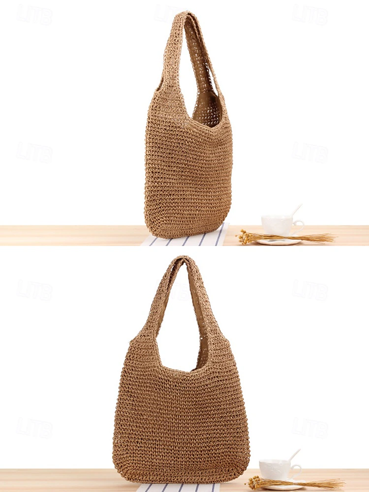 Women's Handmade Woven Straw Shoulder Bag – Large Boho Beach Tote for Summer Travel, Vacation and Casual Outfits
